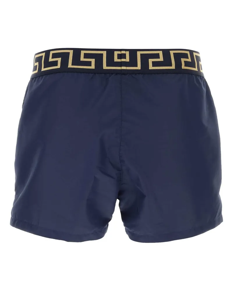 Versace Logo-Embroidered Greek Key Trim Swimming Shorts — Navy Navy