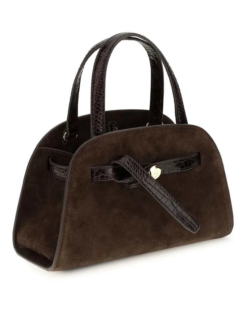 Tory Burch Women's Romy Suede Small Bauletto Dark Cocoa Shoulder Bags Brown