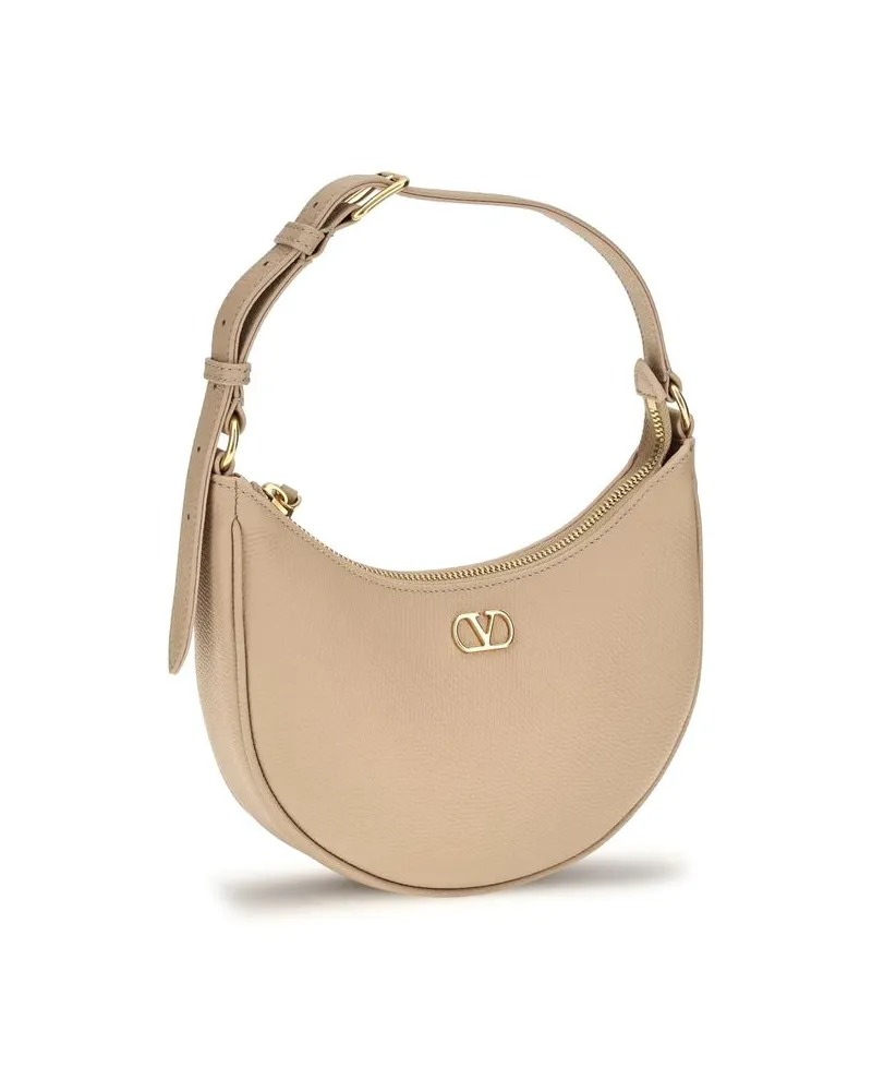 Valentino Garavani Crescent Leather Shoulder Bag — Beige Beige