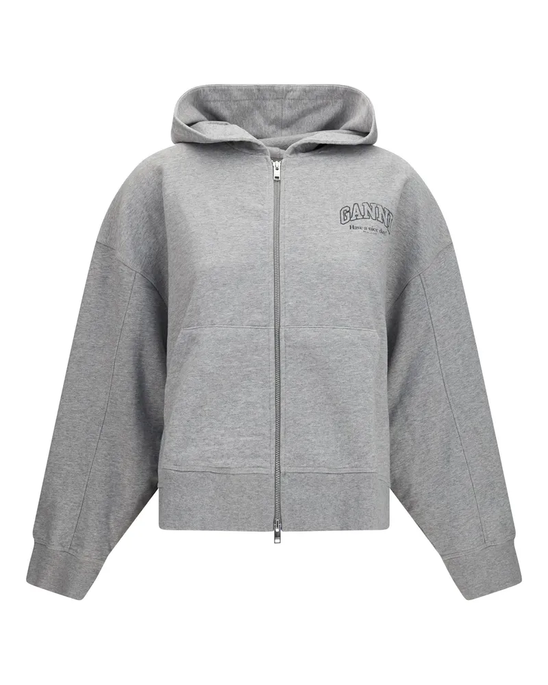 Ganni Women's Cotton Zip-Up Hoodie Dove Sweatshirts Sweater Gray