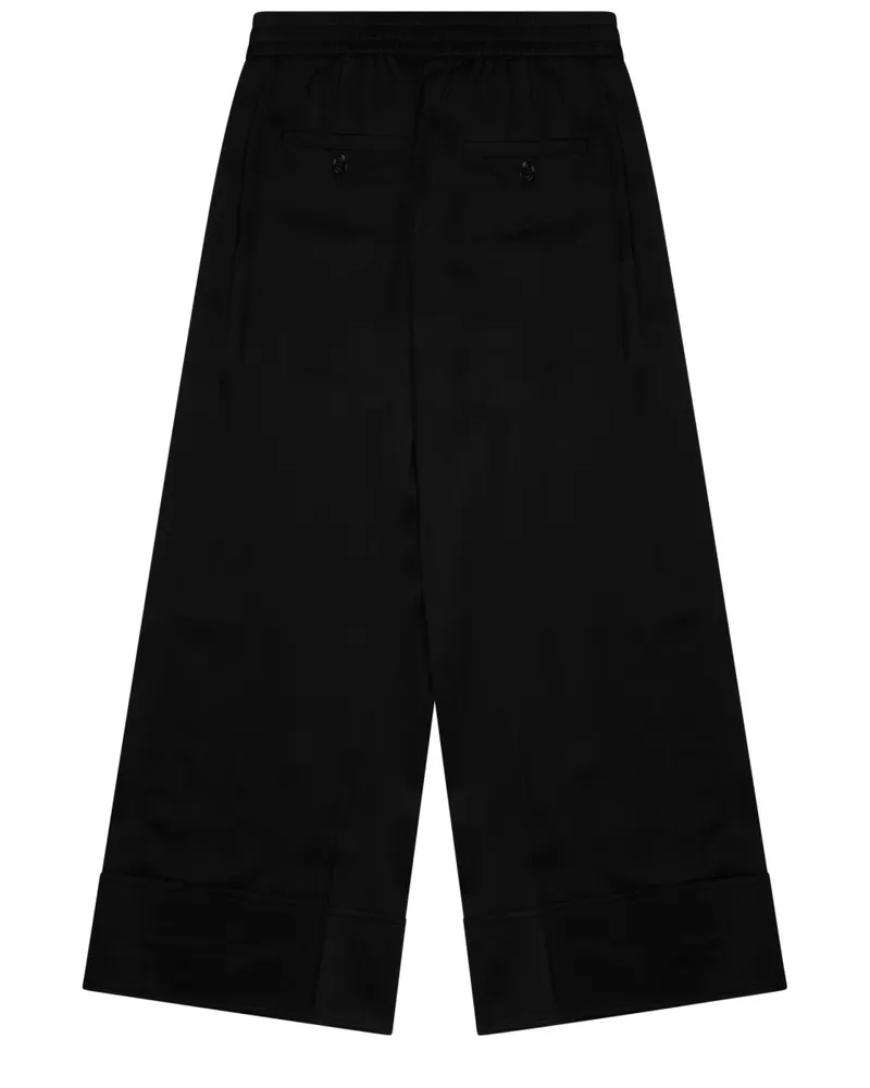 Totême Wide-Leg Satin Drawstring Trousers — Black Black