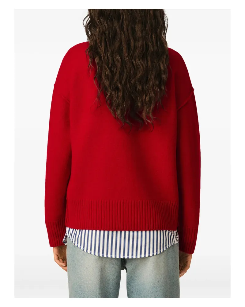 AMI Paris Wool with Intarsia Logo Cardigan — Red Red