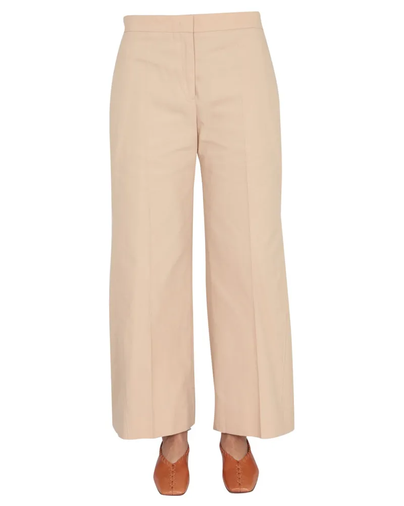 Jil Sander Wide Leg Cotton Trousers — Beige Beige