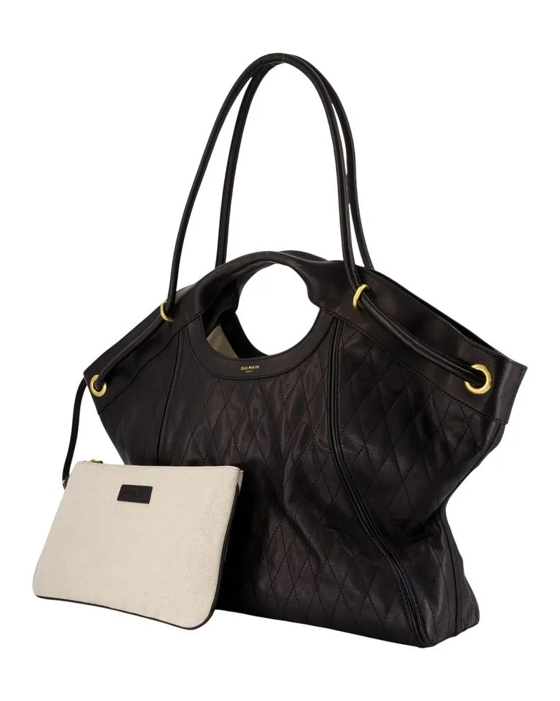 Balmain Women's Tote Large -  Leather Black Lambskin Bags Handbags-Purses Black