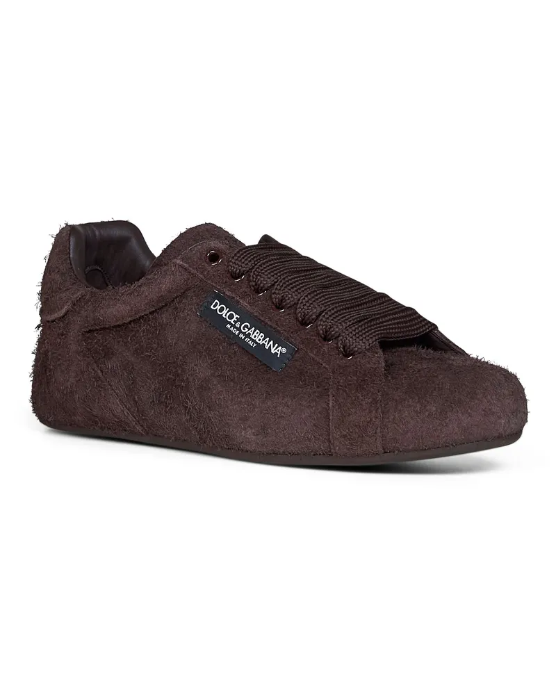 Dolce & Gabbana Men's Sneakers Portofino Soft Dark Brown Suede Calf Leather Trainers Brown