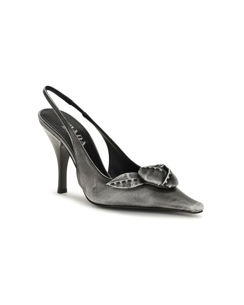 Prada Floral-Detail Goatskin Pump — Grey Grey