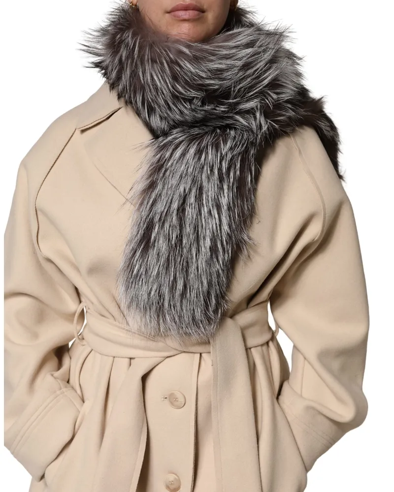 Dolce & Gabbana Women's Gray Fox Fur Neck Wrap Warmer Winter Scarf Silver Gray