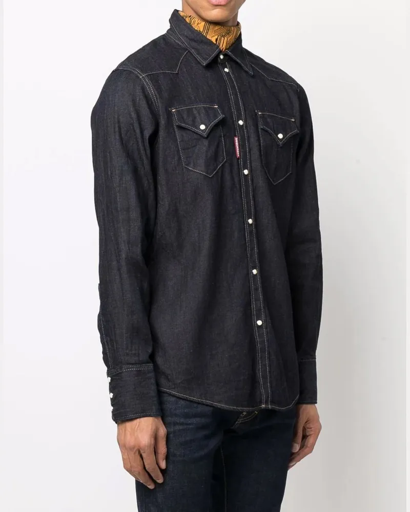 Dsquared2 Men's Hemp Western Denim Shirt Blue Clothing > Polo & T-Shirts Blue