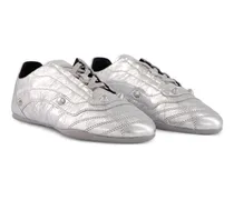 Metallic Leather Sneaker — Silver