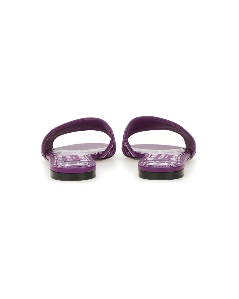 Dolce & Gabbana Embroidered Cotton Slide Sandal — Purple Purple