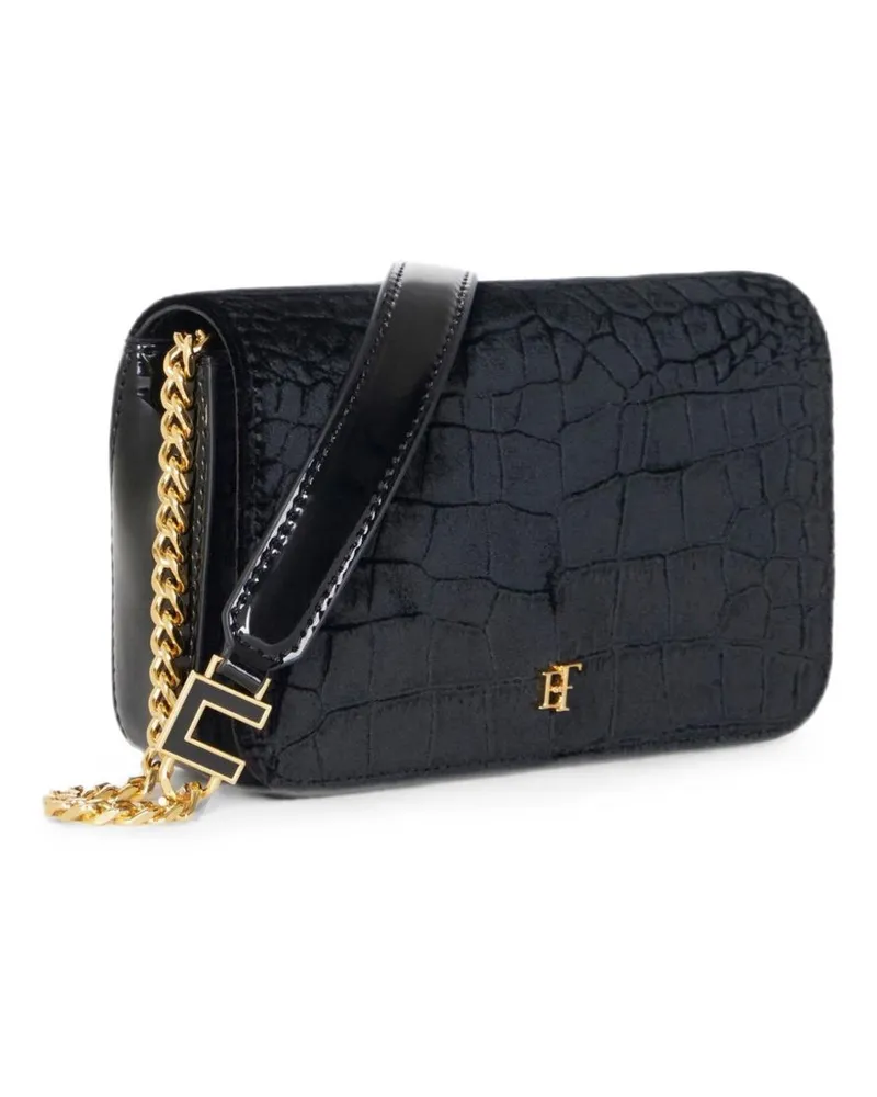 Elisabetta Franchi Velvet Shoulder Bag — Black Black