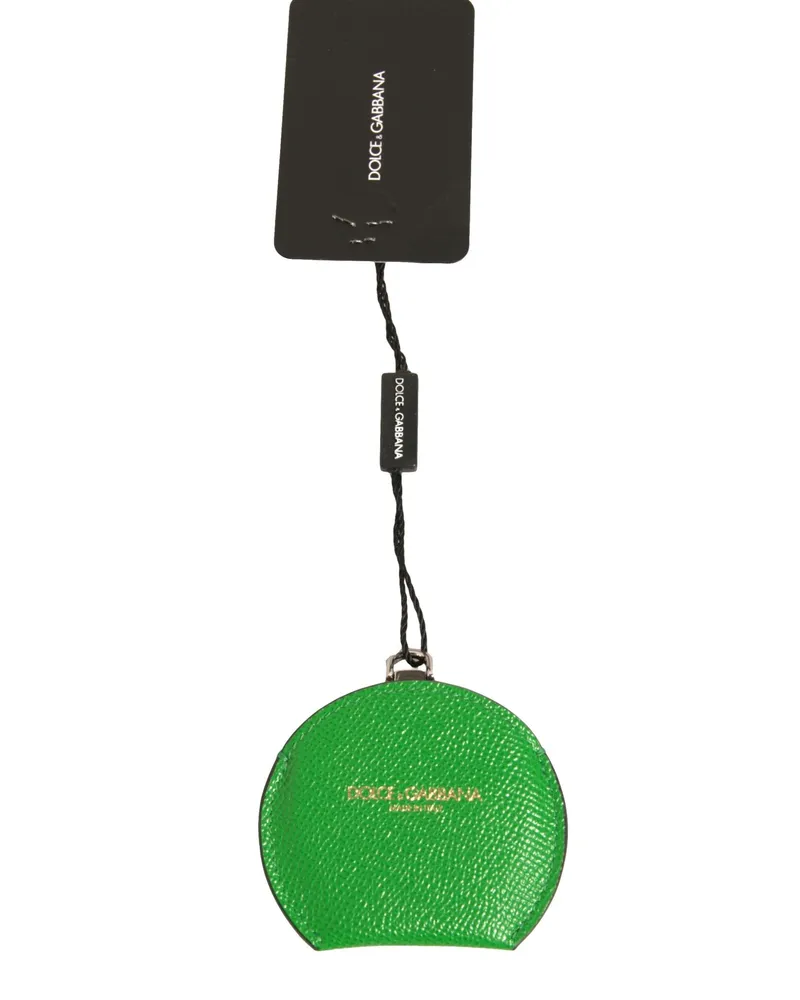 Dolce & Gabbana Women's Green Calfskin Leather Round Logo Hand Mirror Holder Calf Accessory Green