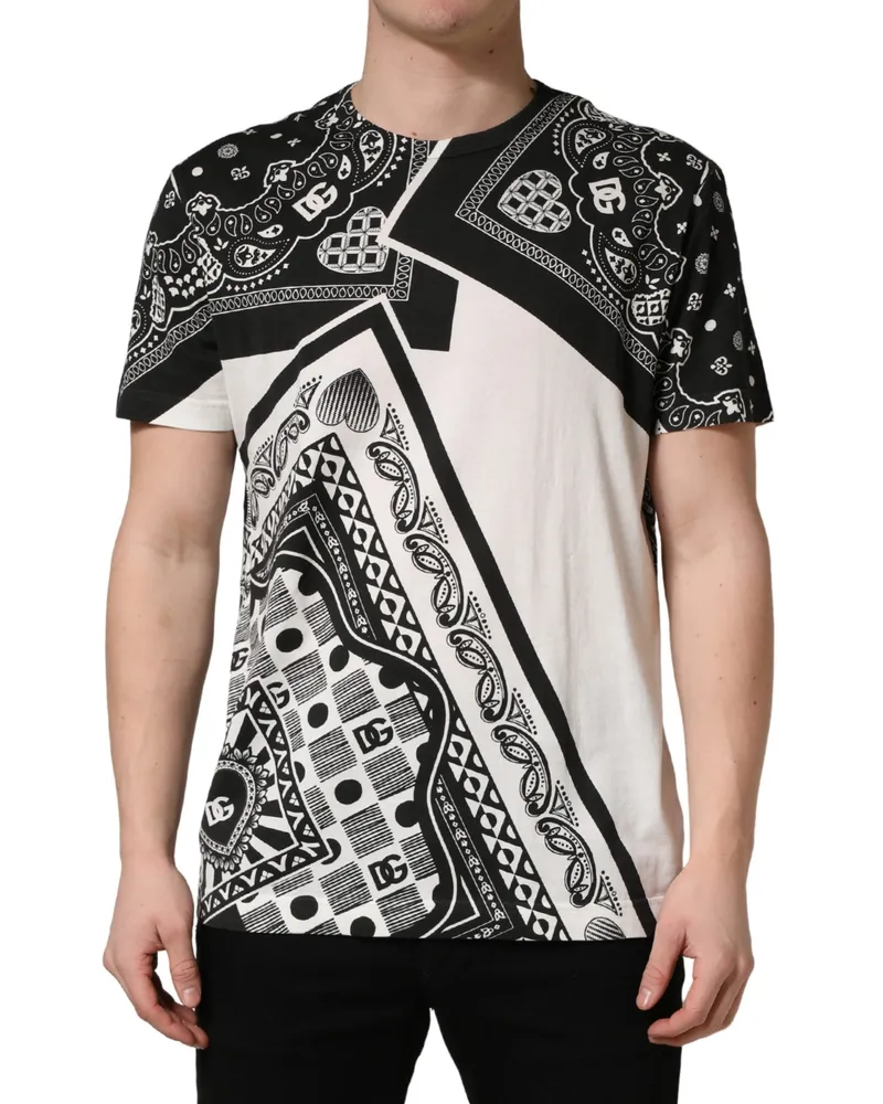 Dolce & Gabbana Men's Black White Bandana Cotton Crew Neck T-Shirt And Black