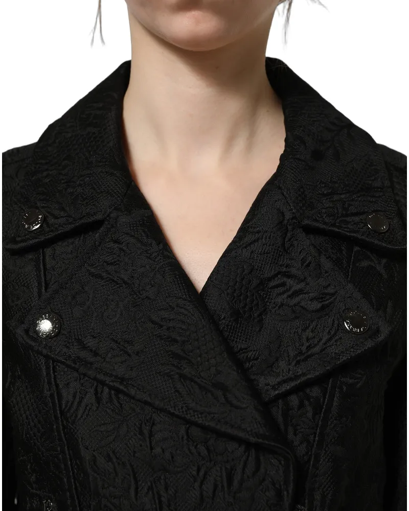 Dolce & Gabbana Women Black Floral Brocade Biker Blouson Jacket External Silk Cotton Clothing Black