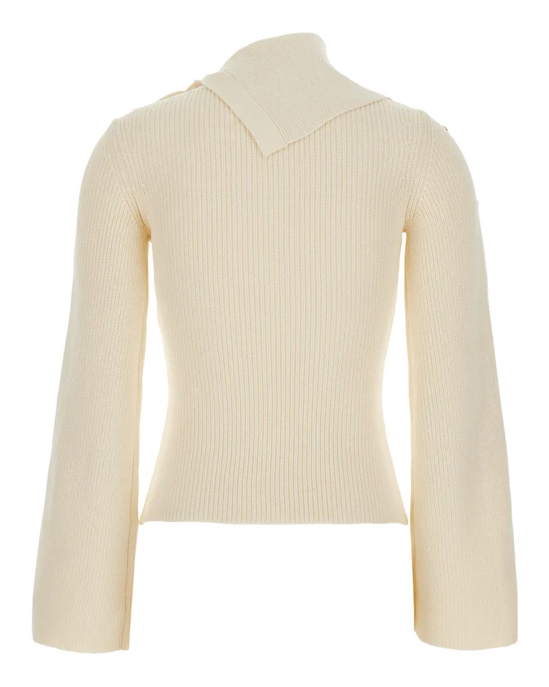 Elisabetta Franchi Women's Knit Top Long-Sleeved White Technical Fabric Tops Beige