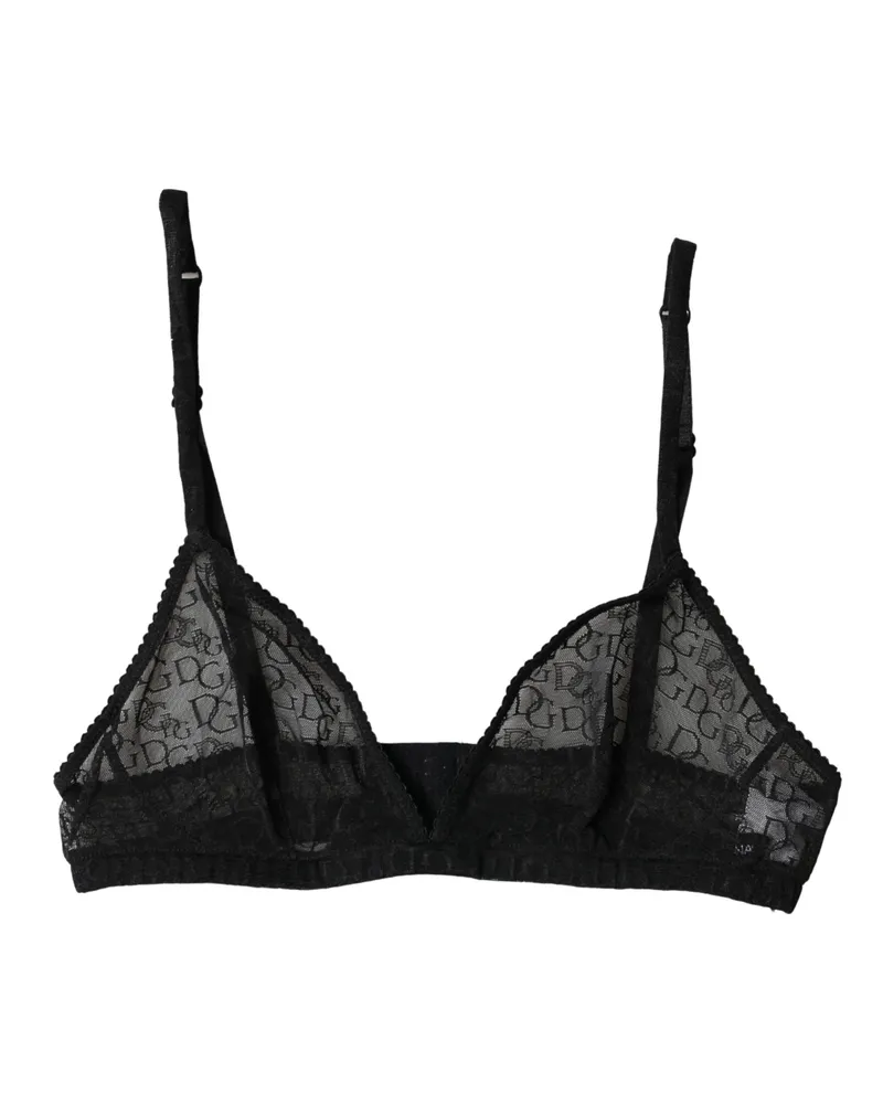 Dolce & Gabbana Women Black Logo Mania Sheer Soft Cup Bra Underwear Elastane Nylon Clothing Black