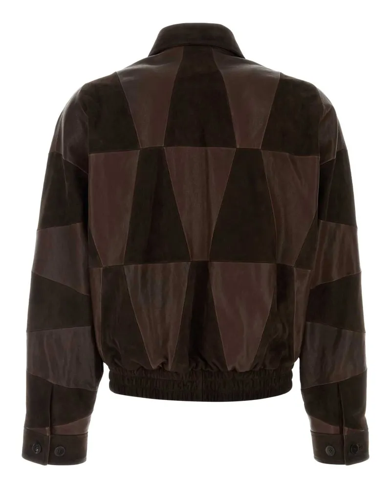 Versace Men's Brown Leather Jacket Burnt Camicie Shirt Brown