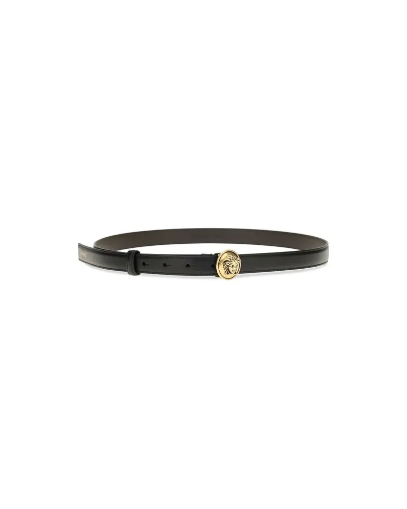 Versace Women's Black Calf Leather Bos Taurus Regular Belt Black