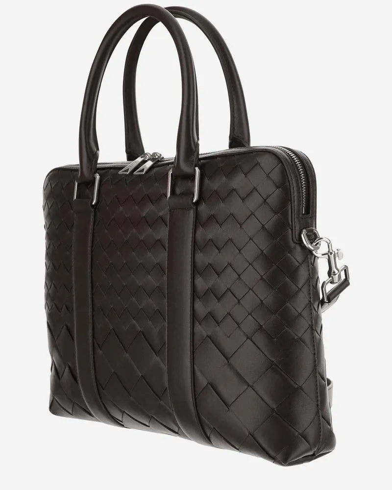 Bottega Veneta Men's Slim Woven Calfskin Business Bag Fondant Silver Shoulder Silver