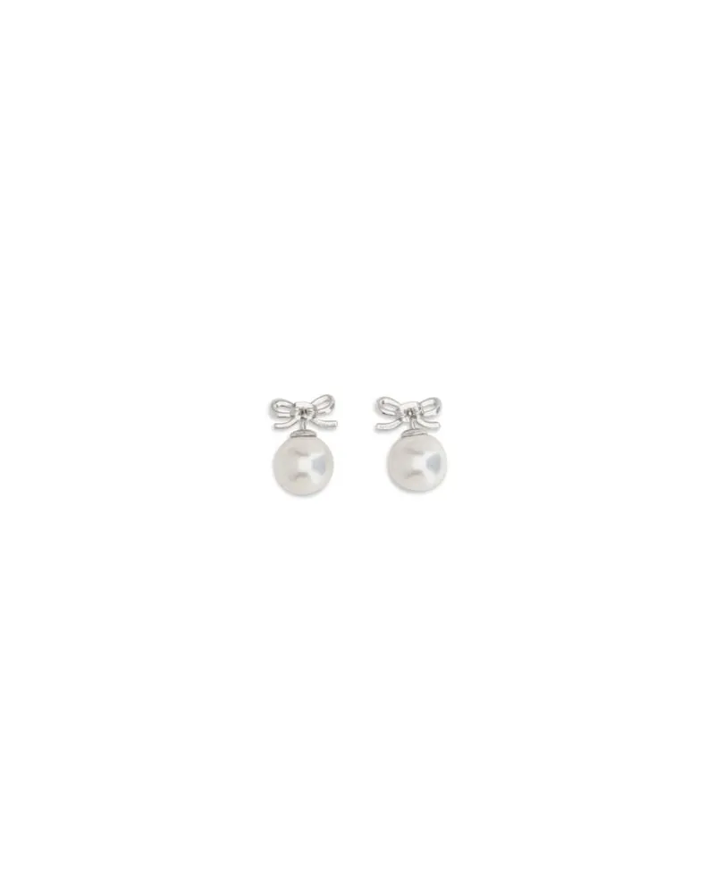 Self-Portrait Crystal Bow Pearl Earrings — Silver Silver