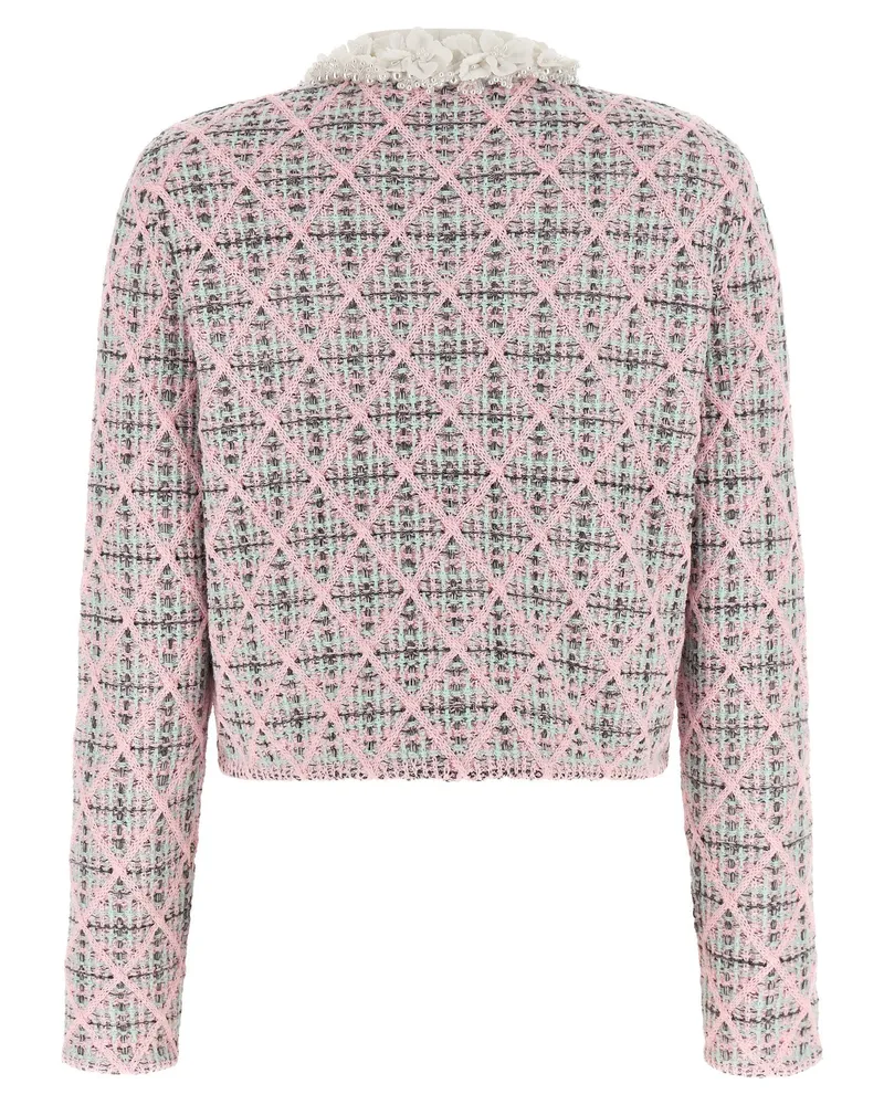 Self-Portrait Bouclé Floral Collar Cardigan — Pink Pink