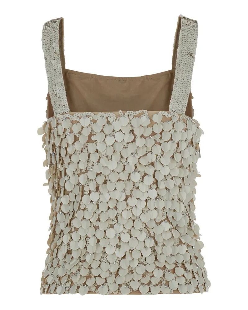 P.A.R.O.S.H. Women's Beige Rhinestoned Sleeveless Top Stretch Fabric Polyamide Tops Beige