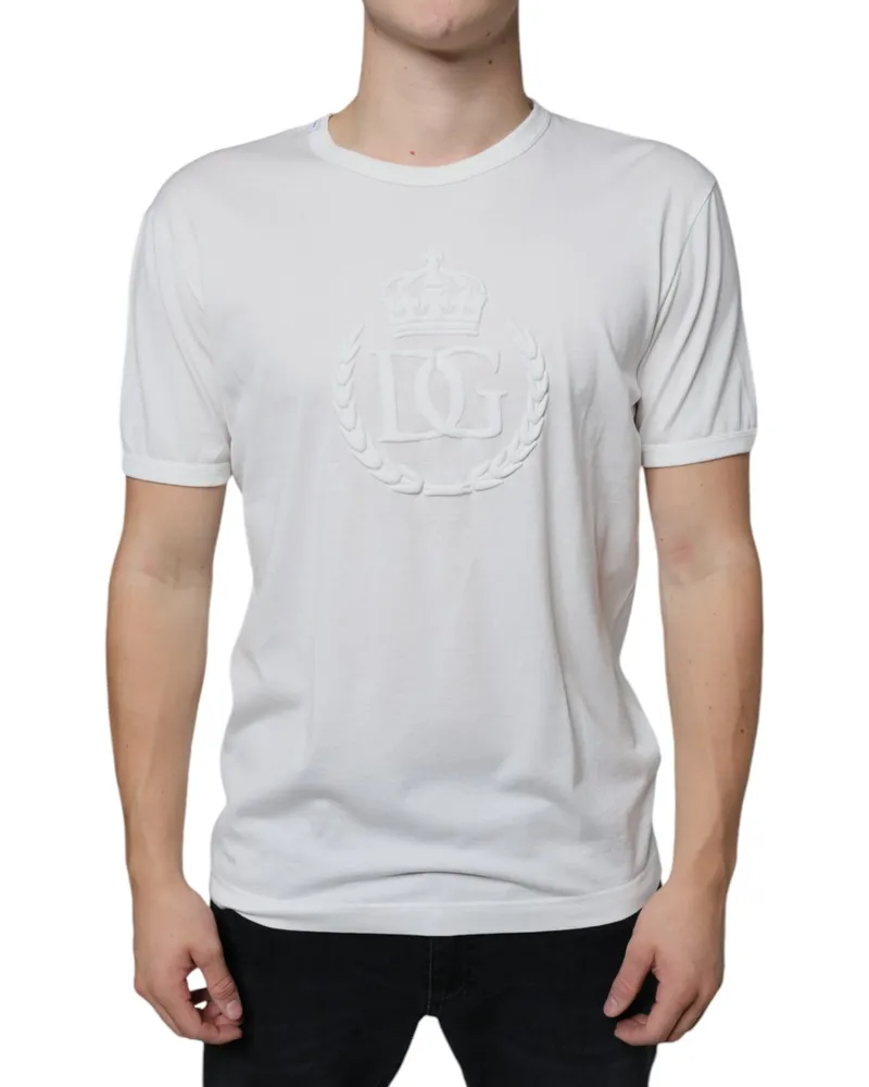 Dolce & Gabbana Men's White Logo Embossed Cotton Crewneck T-Shirt White