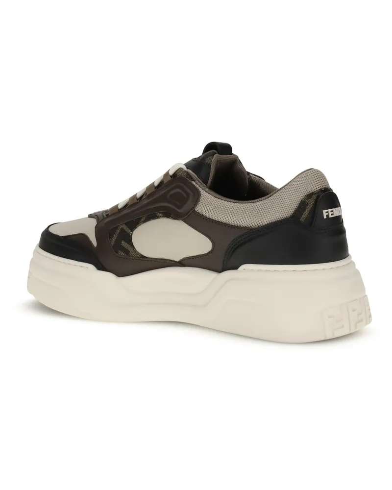 Fendi Men's Sneakers Ff Leather Black-Cream-Beige Trainers Black/cream/beige Multicolor