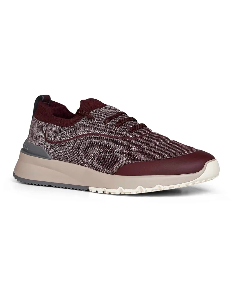 Brunello Cucinelli Men's Runners Techno Cotton Stone-Burgundy Trainers Sneaker Burgundy