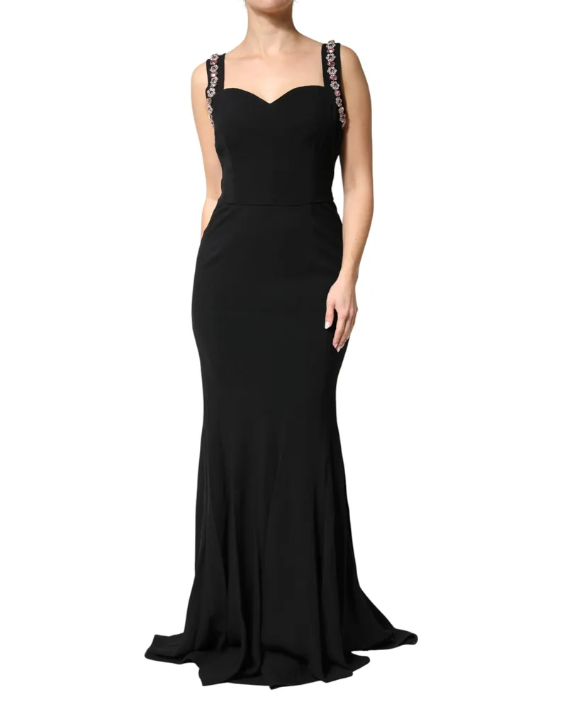 Dolce & Gabbana Women's Black Embellished Bodycon Long Gown Dress 46+03+vi Black