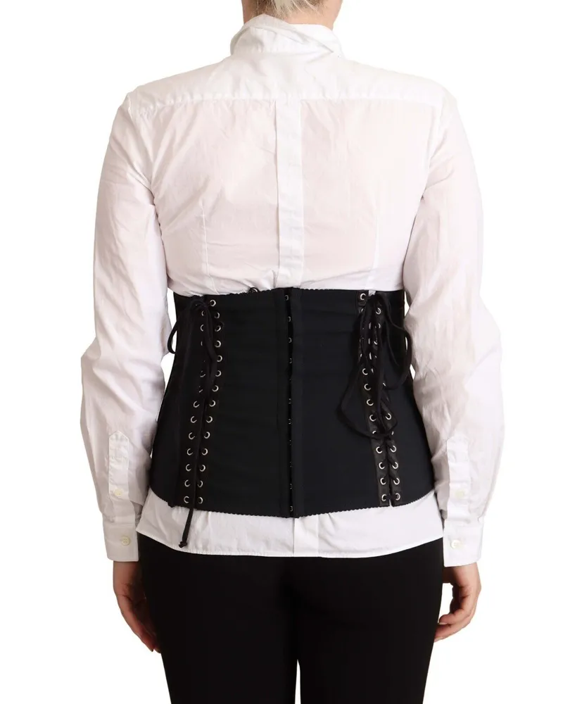 Dolce & Gabbana Women's Black Corset Belt Stretch Waist Strap Top Nylon Elastane Black