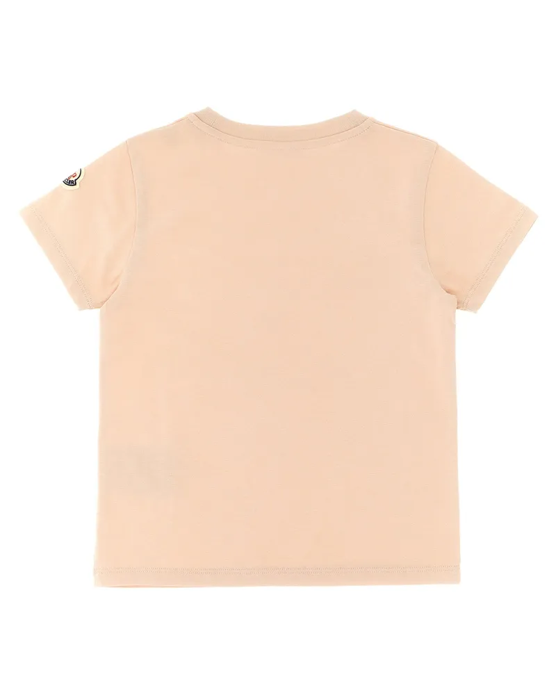 Moncler Logo-Print Cotton T-Shirt — Peach Peach