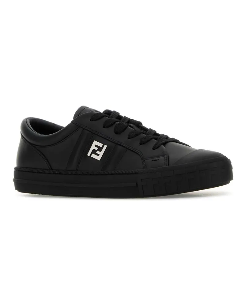 Fendi Men's Black Leather Domino Sneakers Nero Black