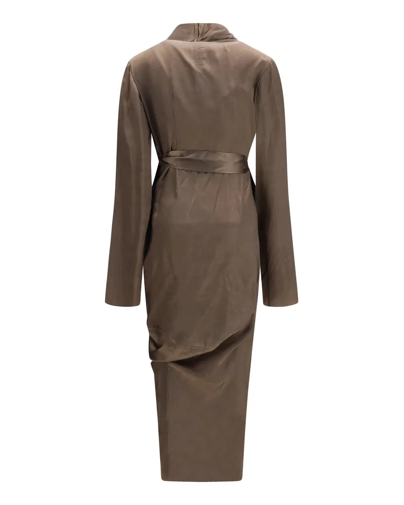 Rick Owens Women's Asymmetric Wrap Dress With Knot Fastening Dust Cupro Gray