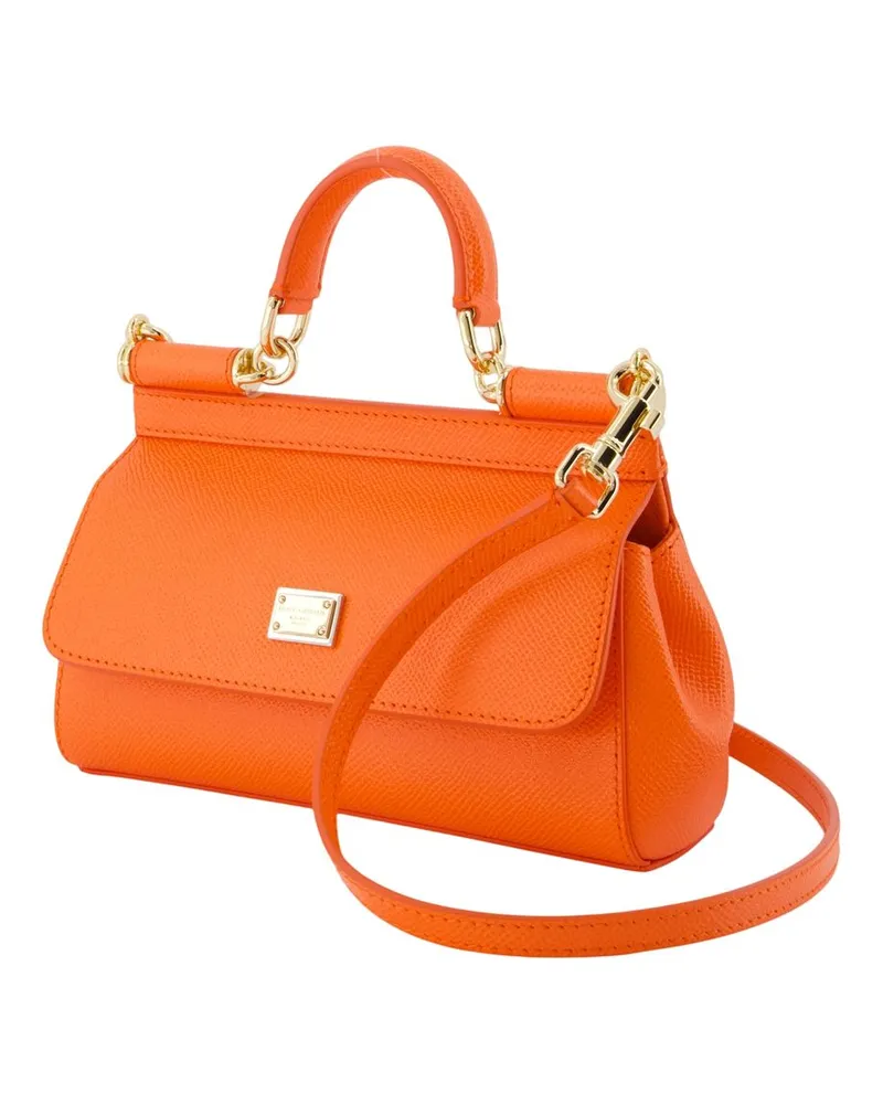 Dolce & Gabbana Women's Sicily Crossbody -  Leather Orange Calfskin Bags Crossbodies Orange