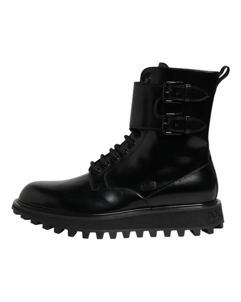 Dolce & Gabbana Men's Black Leather Lace Up Mid Calf Boots Shoes Black