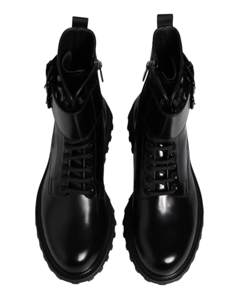 Dolce & Gabbana Men's Black Leather Lace Up Mid Calf Boots Shoes Black