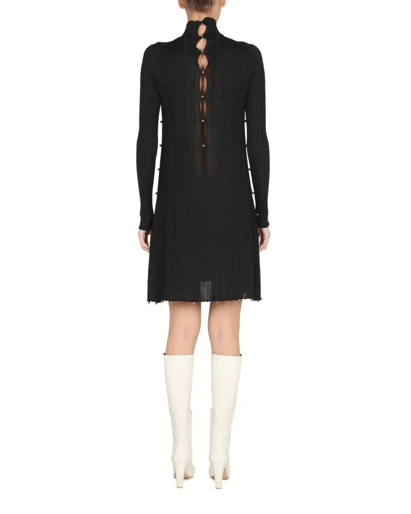 Bottega Veneta Pleated with Hand-Applied Beads Dress — Black Black