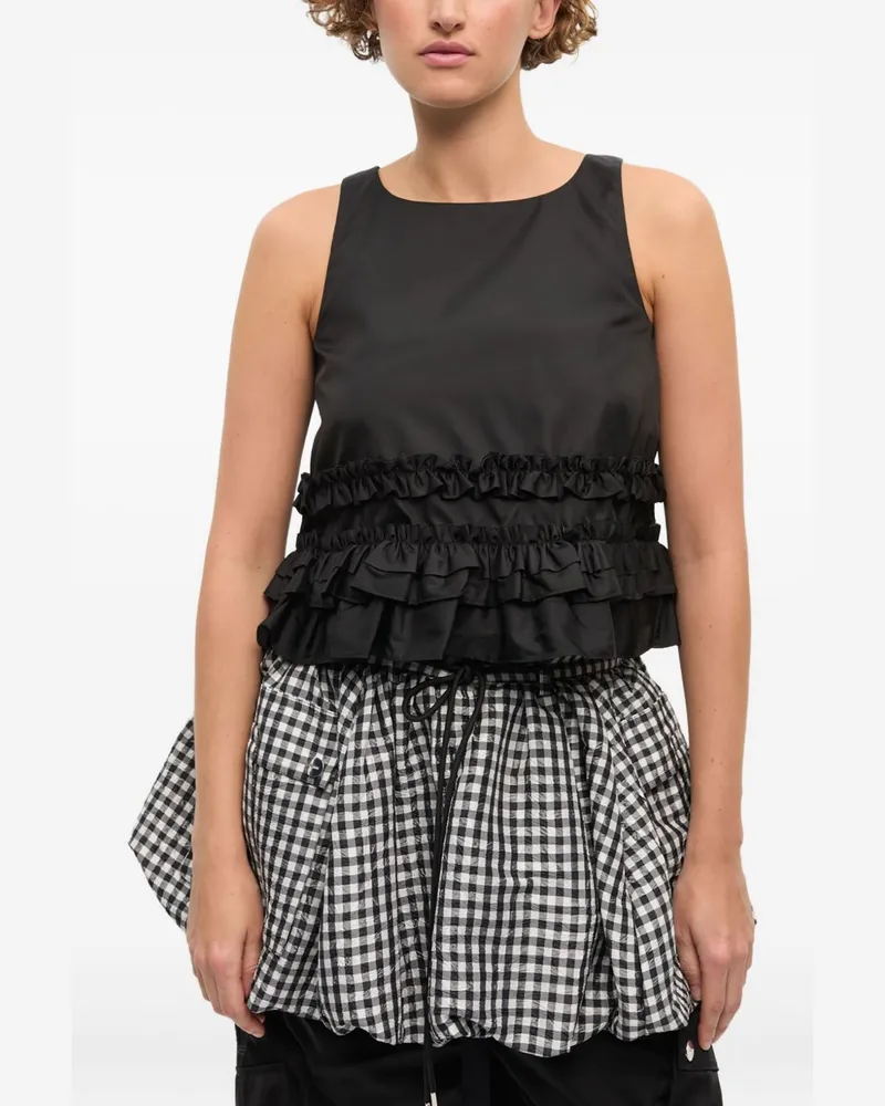 Ganni Nylon Ruffle-Hem Tank Top — Black Black