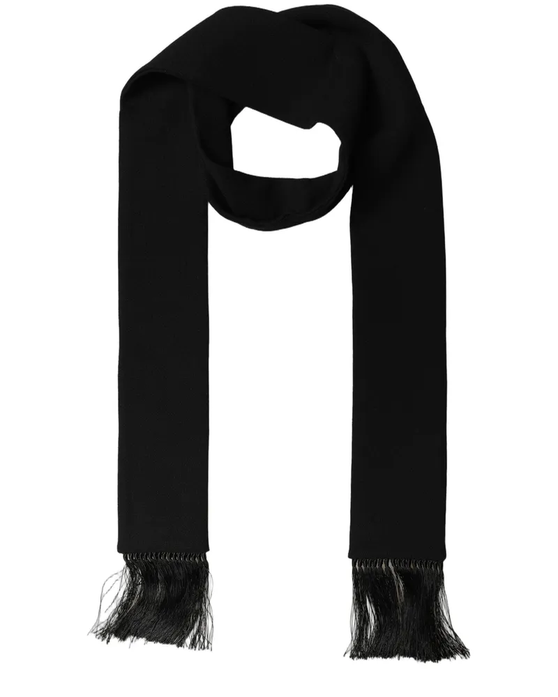 Dolce & Gabbana Fringed Wool Knit Scarf — Black Black