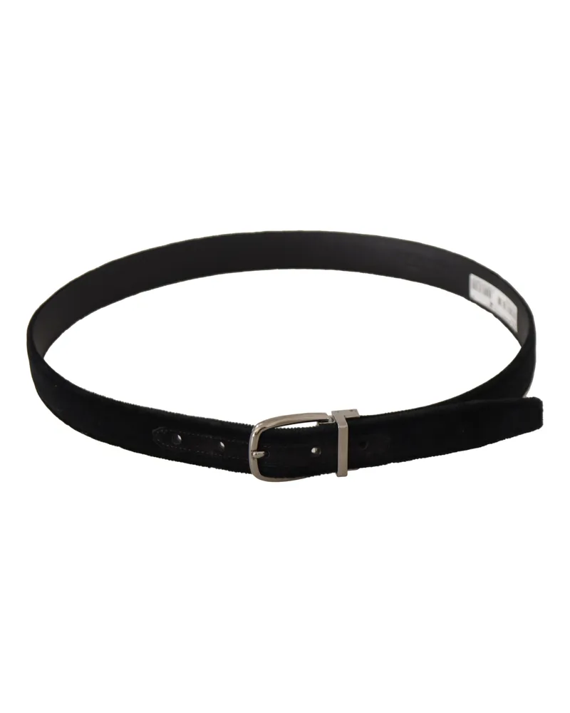 Dolce & Gabbana Men's Black Classic Velvet Silver Tone Metal Buckle Belt Black