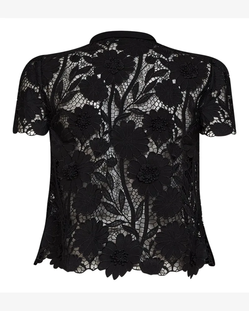 Self-Portrait Macramé Lace Tie-Neck Blouse — Black Black
