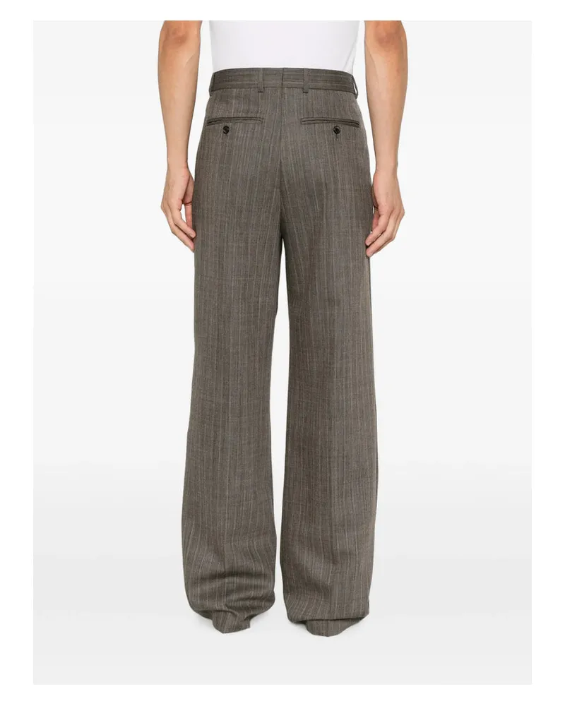 Dries van Noten Wide-Leg Herringbone Wool Trousers — Gray Gray