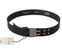 Women's Black Leather Silver Buckle Waist Belt