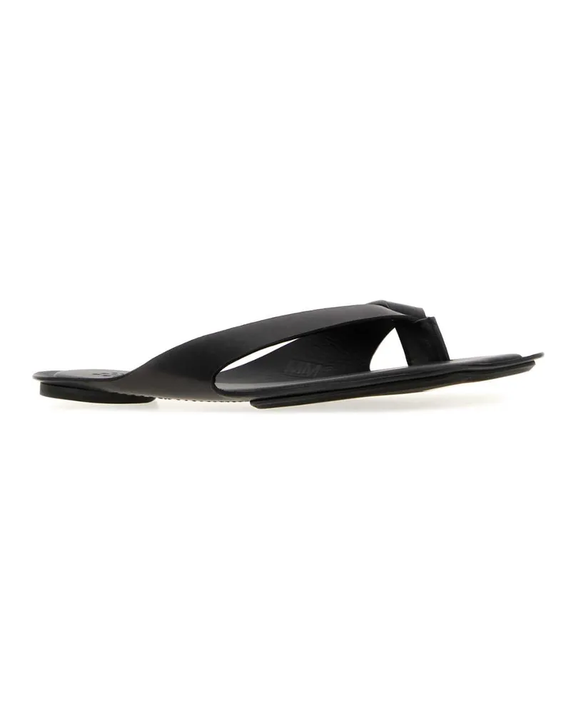 Maison Margiela Women's Black Leather Anatomic Thong Slippers Nero Flat Shoes Black
