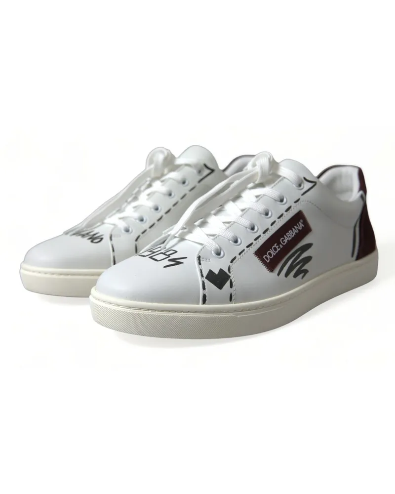 Dolce & Gabbana Men's White Bordeaux Leather Logo Low Top Sneakers Shoes Calf White