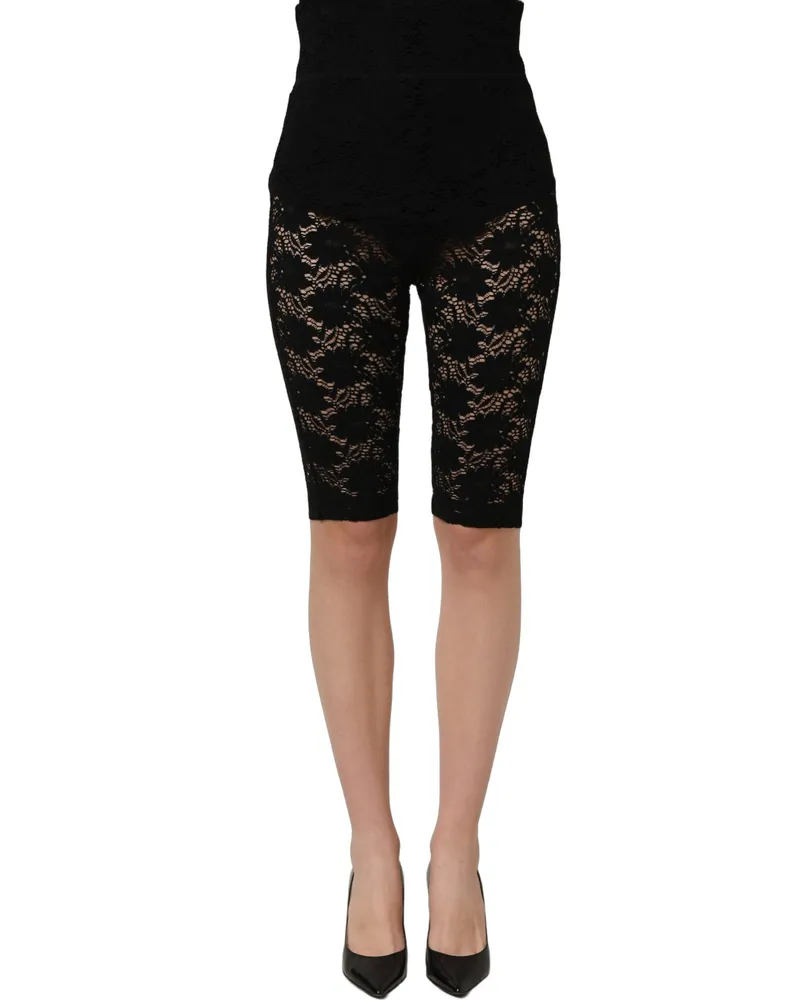 Dolce & Gabbana High-Waist Sheer Floral Lace Shorts — Black Black