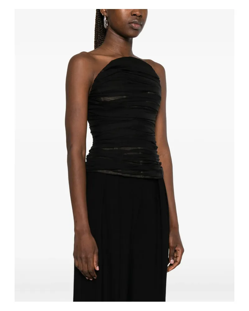 Balenciaga Ruched Silk with Open Back Halterneck Tank Top — Black Black