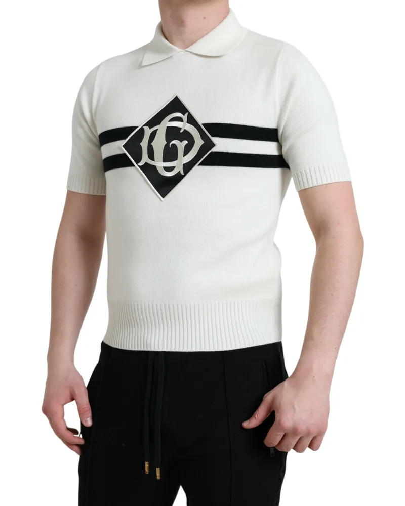 Dolce & Gabbana Men's White Dg Logo Collared Henley Shirt T-Shirt Cashmere White