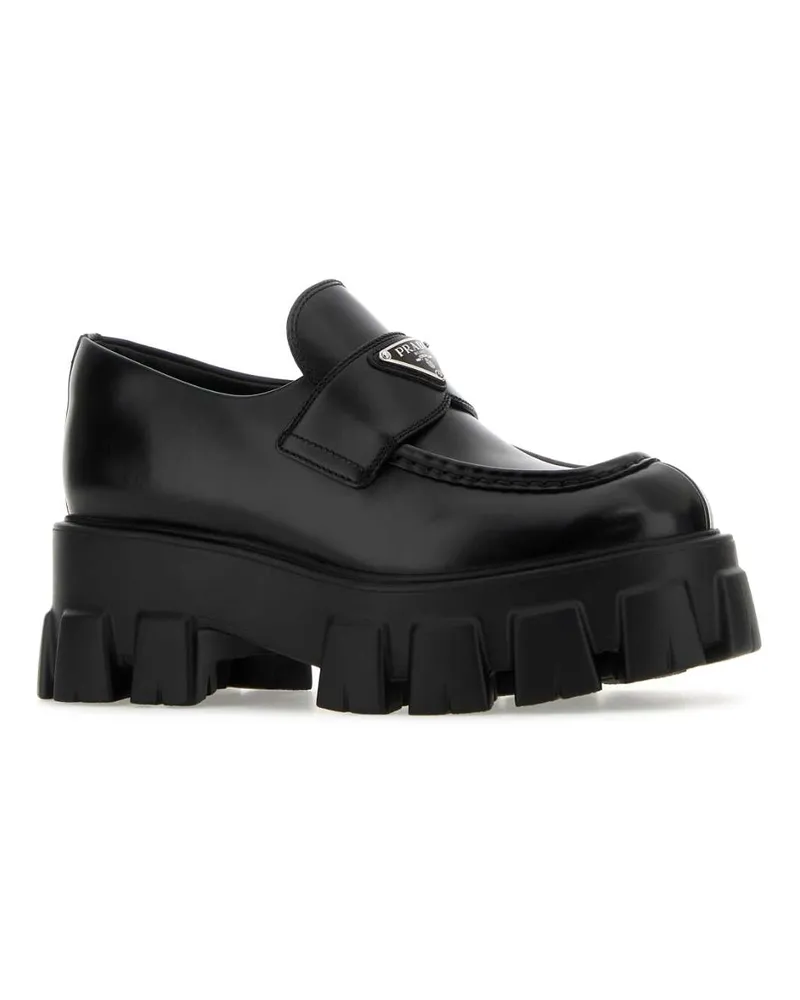 Prada Women's Black Leather Monolith Loafers Nero Vitello Mocassini Black